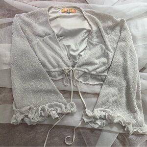 Off White Ruffled Tie Crop Top